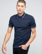 Fred Perry Polo Shirt With Tipping In Service Blue - Blue
