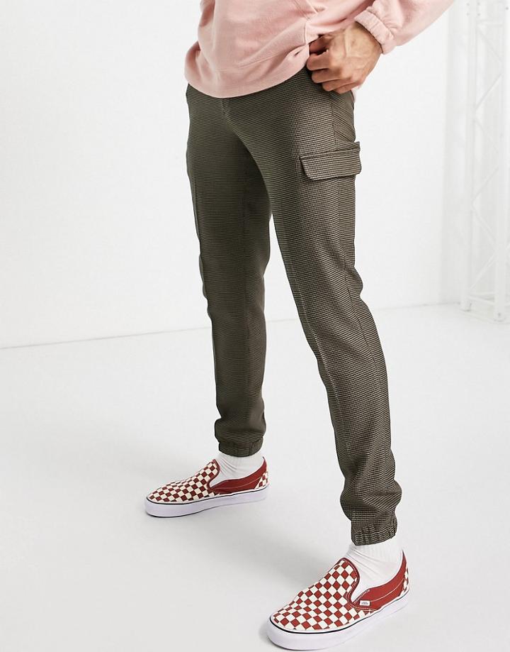 Asos Design Skinny Cargo Smart Sweatpants In Brown Micro Plaid