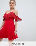 Asos Design Petite Cold Shoulder Tassel Mini Sundress - Red