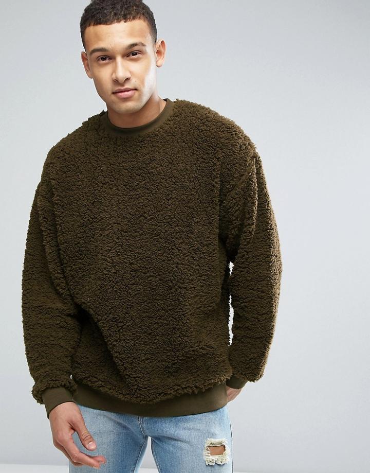 Asos Oversized Sweatshirt In Borg - Green