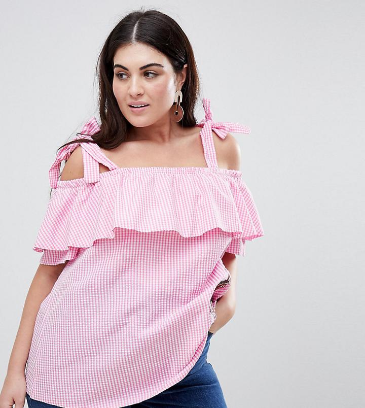 Lovedrobe Gingham Check Bardot Blouse - Multi