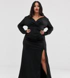 Tfnc Plus Scuba Maxi Wrap Dress In Black - Black