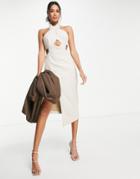 Asos Design Cross Front Tailored Pencil Midi Dress-neutral