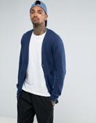 Asos Longline Cotton Cardigan In Relaxed Fit In Navy - Navy