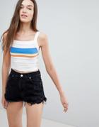 Bershka High Waisted Denim Short In Black - Black