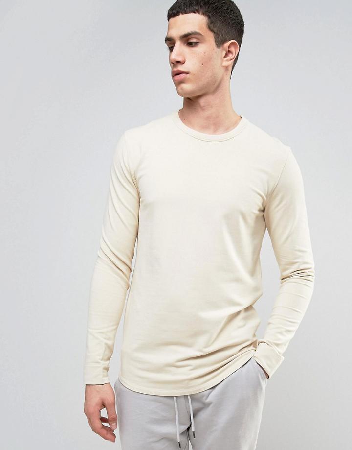 Selected Homme Longline Sweatshirt With Curved Hem And Back Stitch - Gray