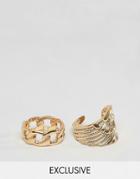 Designb London Wing & Chain Ring In 2 Pack Exclusive To Asos - Gold