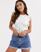 Asos Design Sleeveless Top With Ruffle In Ditsy Print