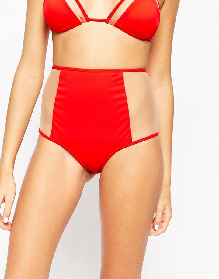Asos Mix And Match Mesh Insert High Waist Bikini Bottom