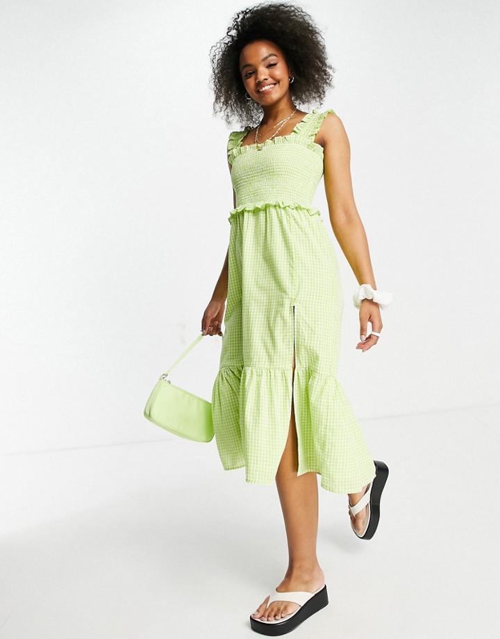 Influence Beach Midi Dress In Green Gingham