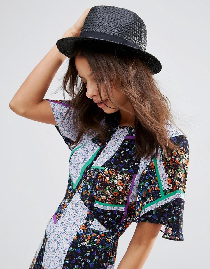 Asos Basic Straw Trilby Hat - Black