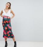 Asos Maternity Midaxi Skirt With Kickflare In Rose Floral Print - Multi
