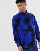 Asos Design Oversized Fleece Sweatshirt With Half Zip In Spray Print-blue
