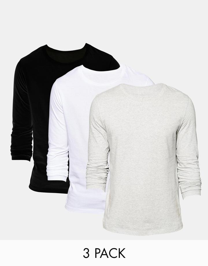 Asos Long Sleeve T-shirt With Crew Neck 3 Pack Save 21%