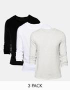 Asos Long Sleeve T-shirt With Crew Neck 3 Pack Save 21%