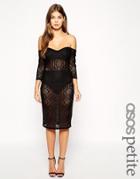 Asos Petite Exclusive Lace Off The Shoulder Dress - Black