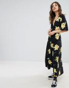 Nobody's Child Wrap Front Maxi Dress In Floral Print - Black