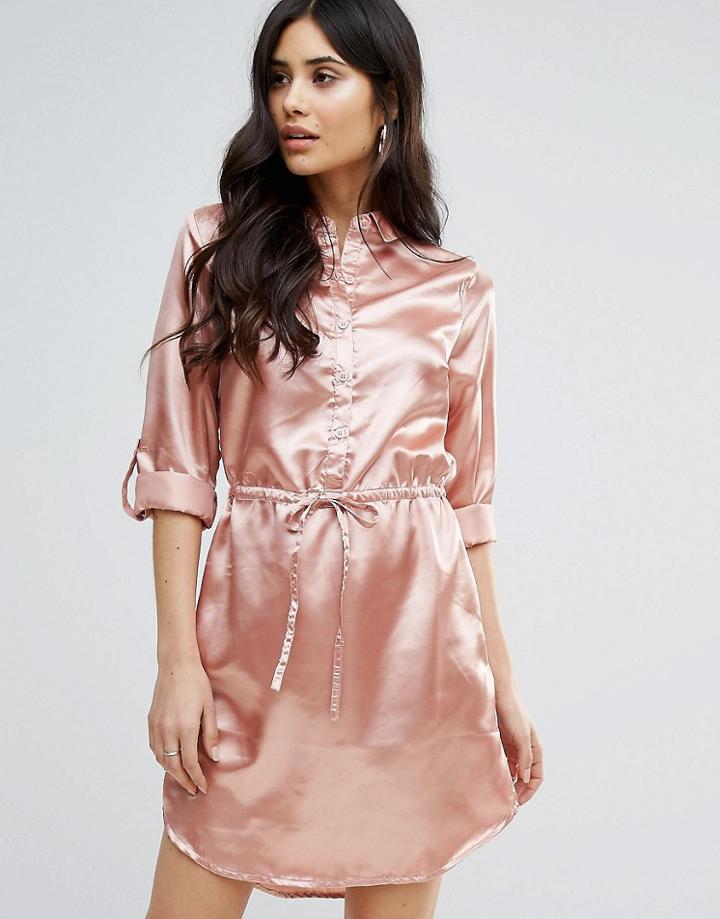 Ax Paris Sateen Shirt Dress - Gold