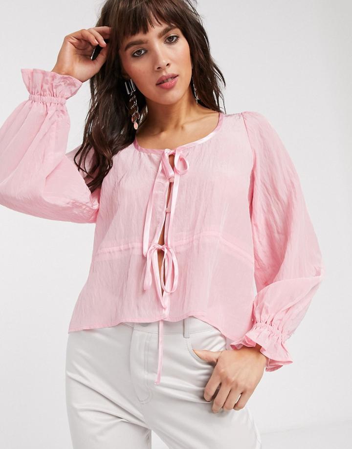 Lost Ink Blouse With Tie Front-pink