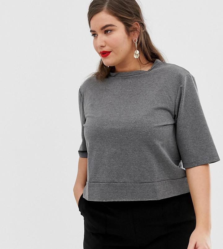 Elvi Dark Gray Jersey Top - Gray