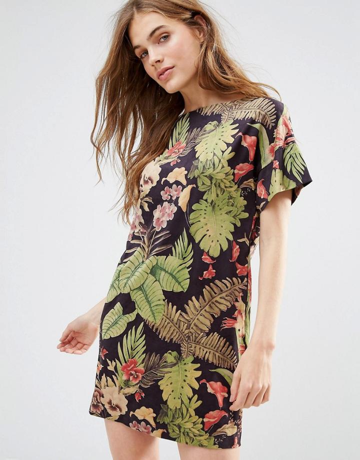 Traffic People We Heart Hind Dress In Tropical Print - Black