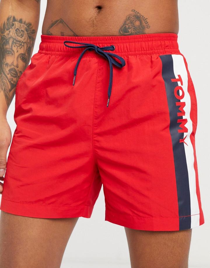 Tommy Hilfiger Medium Length Swim Short In Red