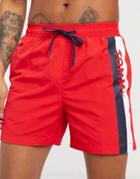 Tommy Hilfiger Medium Length Swim Short In Red