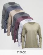 Asos Long Sleeve T-shirt With Crew Neck 7 Pack - Multi