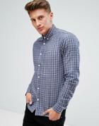 Solid Cotton Twill Shirt In Windowpane Check - Navy