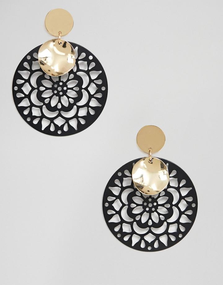 South Beach Cut Out Resin Circle Earrings - Black