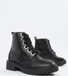 Lost Ink Wide Fit Black Chunky Flat Lace Up Boots - Black