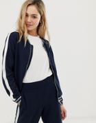 Jdy Eleanor Sports Stripe Bomber Jacket - Navy