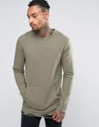 Asos Longline Muscle Sweatshirt With Distressing & Kangaroo Pocket - G
