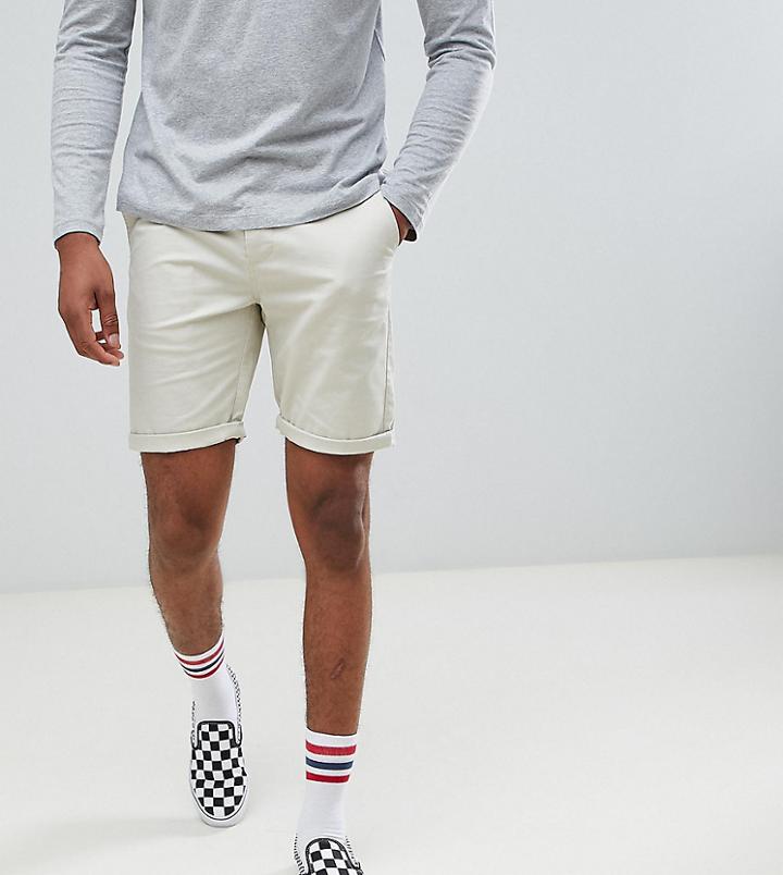 Asos Design Tall Slim Chino Shorts In Putty - Beige