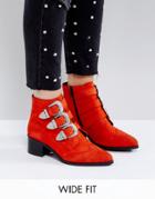 Asos Relieve Wide Fit Suede Buckle Ankle Boots - Red