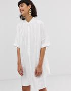 & Other Stories Collarless Shirt Dress In White