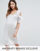 Bluebelle Maternity Cut Out Shoulder Dress In Stripe - Multi