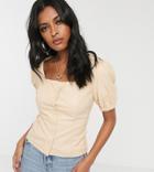 Glamorous Milkmaid Top In Soft Faux Leather-tan