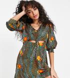 Topshop Petite Geo Floral Cut-out Mini Dress-multi