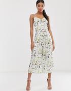 Missguided Satin Culotte Jumpsuit With Self Belt In White Floral Print - Multi