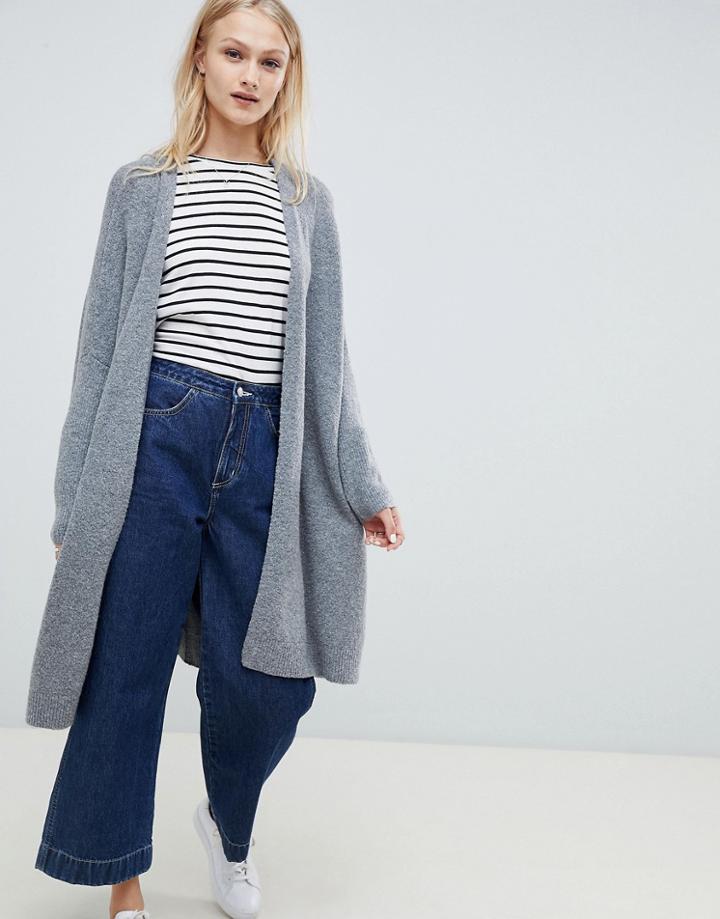 Asos Design Eco Oversize Cardigan In Fluffy Yarn - Gray