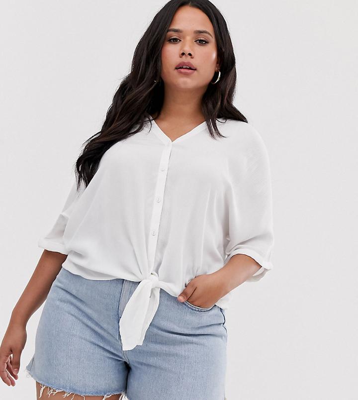 Vero Moda Curve Textured Tie Detail Shirt-white