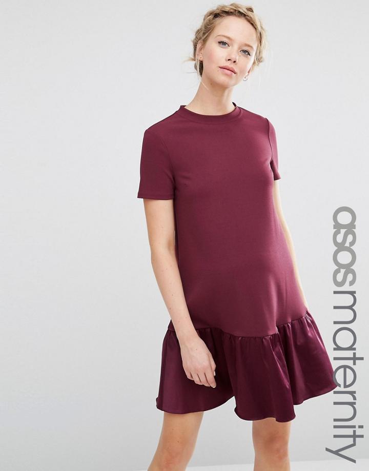 Asos Maternity Shift Dress With Satin Peplum Hem - Red