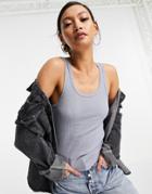 Dr Denim Ribbed Tank Top In Gray-blues
