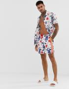 Asos Design Two-piece Swim Shorts With Dragon Print And Side Tape In Mid Length - Multi