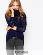 Stitch & Pieces Tunic Sweater With Roll Neck - Navy