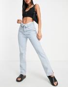 Missguided Fold Over Straight Leg Jeans In Blue-blues