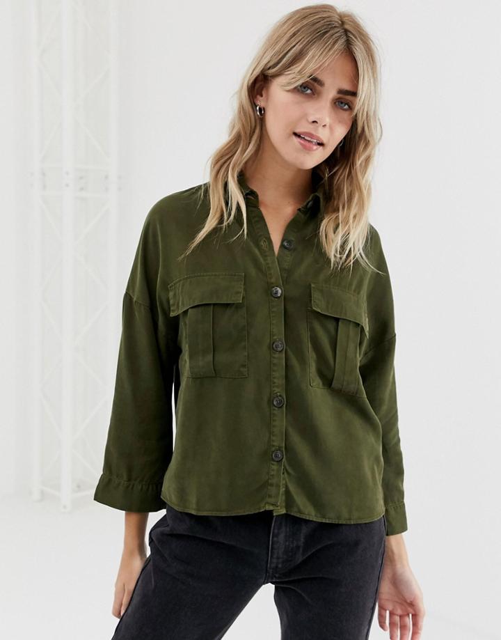 Pull & Bear Pocket Detail Shirt In Khaki - Green