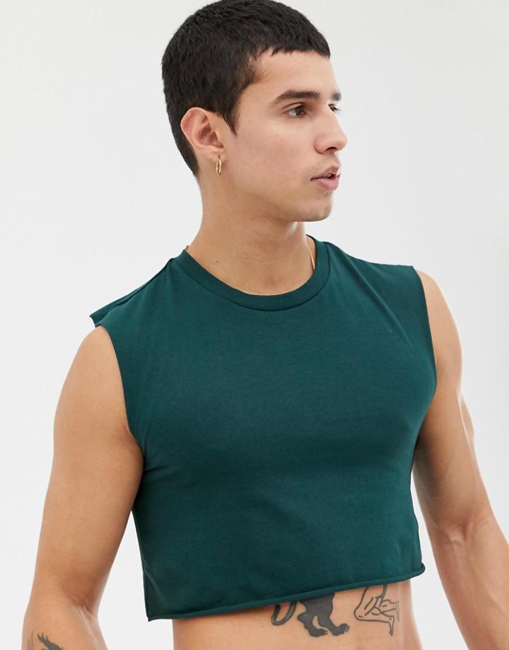 Asos Design Organic Super Cropped Tank In Green - Green