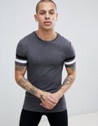 Asos Design Muscle T-shirt With Contrast Sleeve Panels In Charcoal Marl - Gray